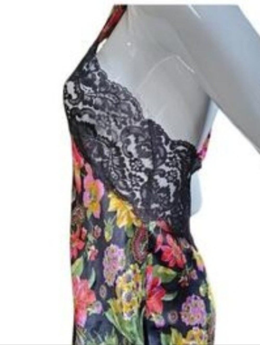Vanity Fair Vintage Black Floral Lace Maxi Dress with Pink and Yellow Blooms - Picture 14 of 16